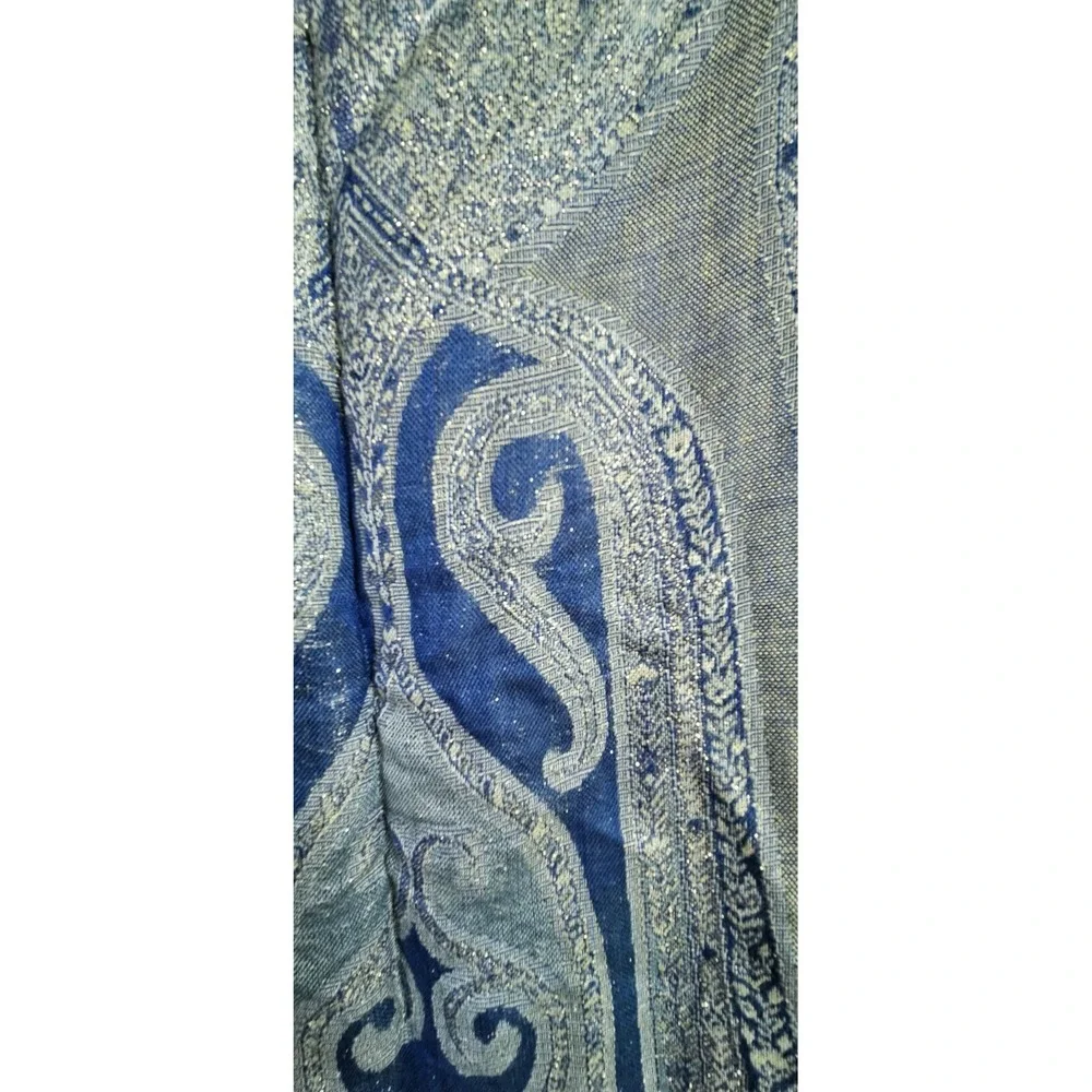 NWT CollectionEighteen Blues & Green with Gold Metallic fringe Wrap Style Scarf